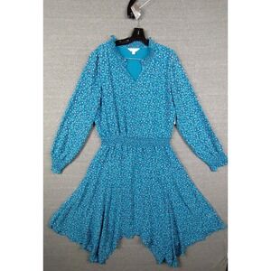 New Time Tru Womens Dress Large Blue Floral Maxi‎ Handkerchief Cottagecore Boho